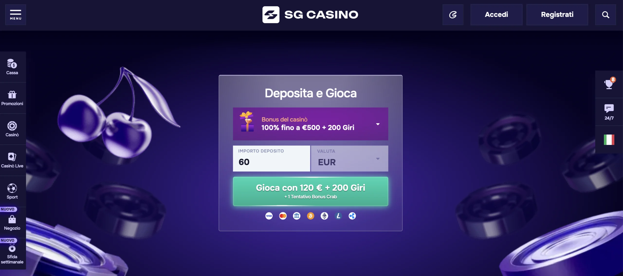 SGCasino bonus benvenuto casino